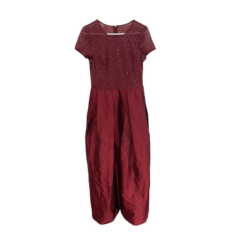Adrianna Papell Womens Size 10‎ Burgundy Beaded A-Line Formal Dress Gown Holiday
